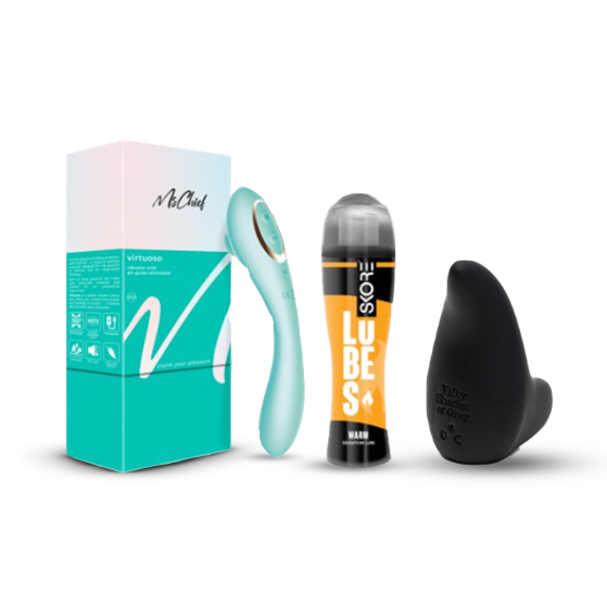 50 Shades of pleasure Kit: Virtuoso massager, finger massager, & Skore warm lube