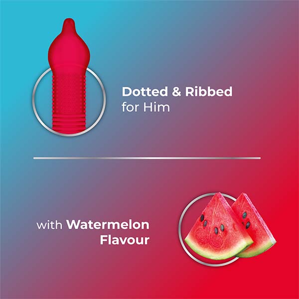 Skore Cool Watermelon Dotted & Ribbed Condoms Skore Cool Watermelon Dotted & Ribbed Condoms