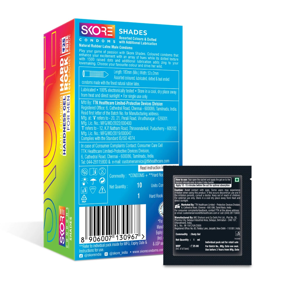 Skore Shades Condoms & hard rock gel Skore Shades Condoms & hard rock gel