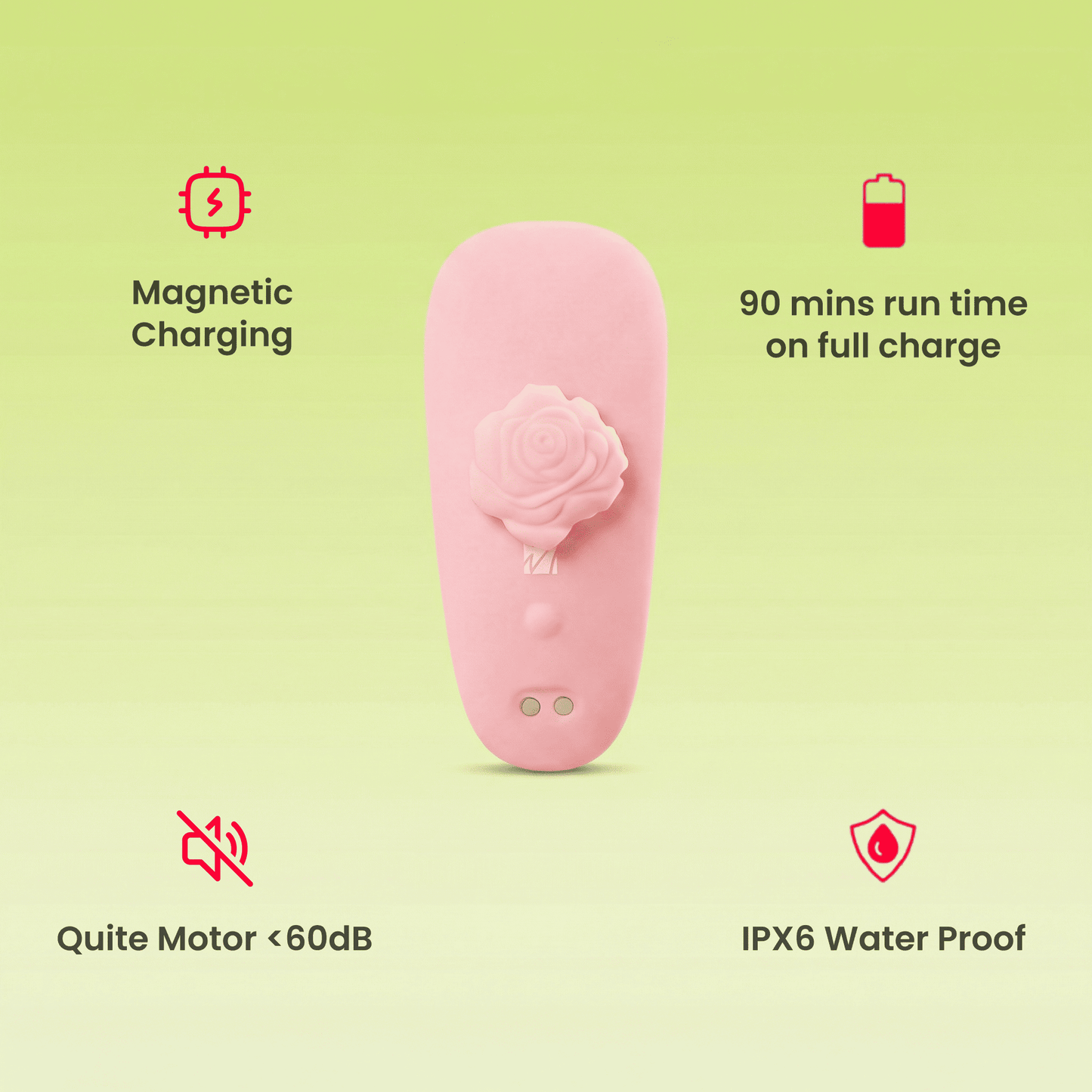MsChief Anywear pink vibrator with magnetic charging, 90-min runtime, quiet motor and IPX6 waterproof