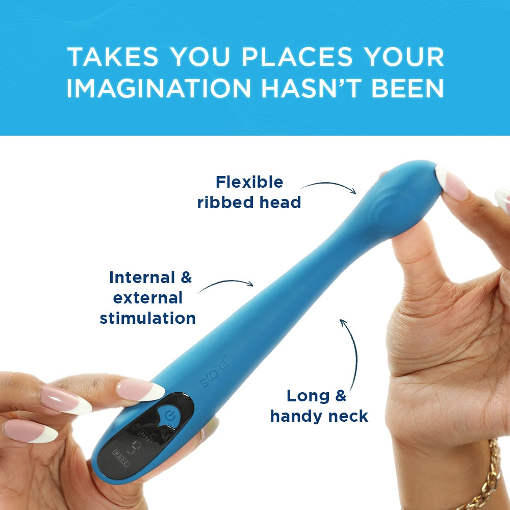Skore VibHer vibrator with flexible ribbed head, long neck and internal external stimulation design Skore VibHer vibrator with flexible ribbed head, long neck and internal external stimulation design