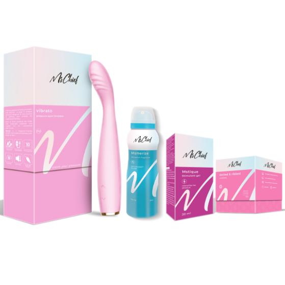 Vibrato massager, fragrance, Mstique gel, Dotted & Ribbed condom