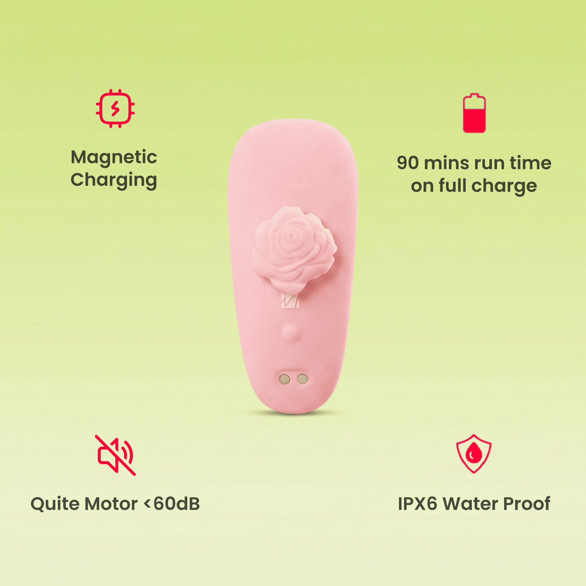 MsChief Anywear pink vibrator with magnetic charging, 90-min runtime, quiet motor and IPX6 waterproof