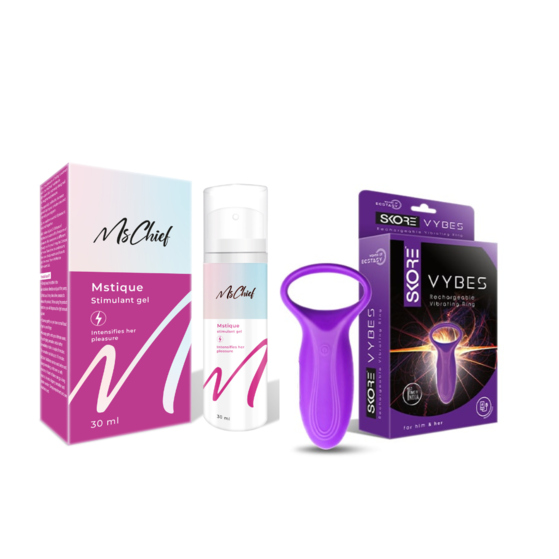 Pursuit of Pleasure Combo which includes mstique stimulant gel & Skore Vybes
